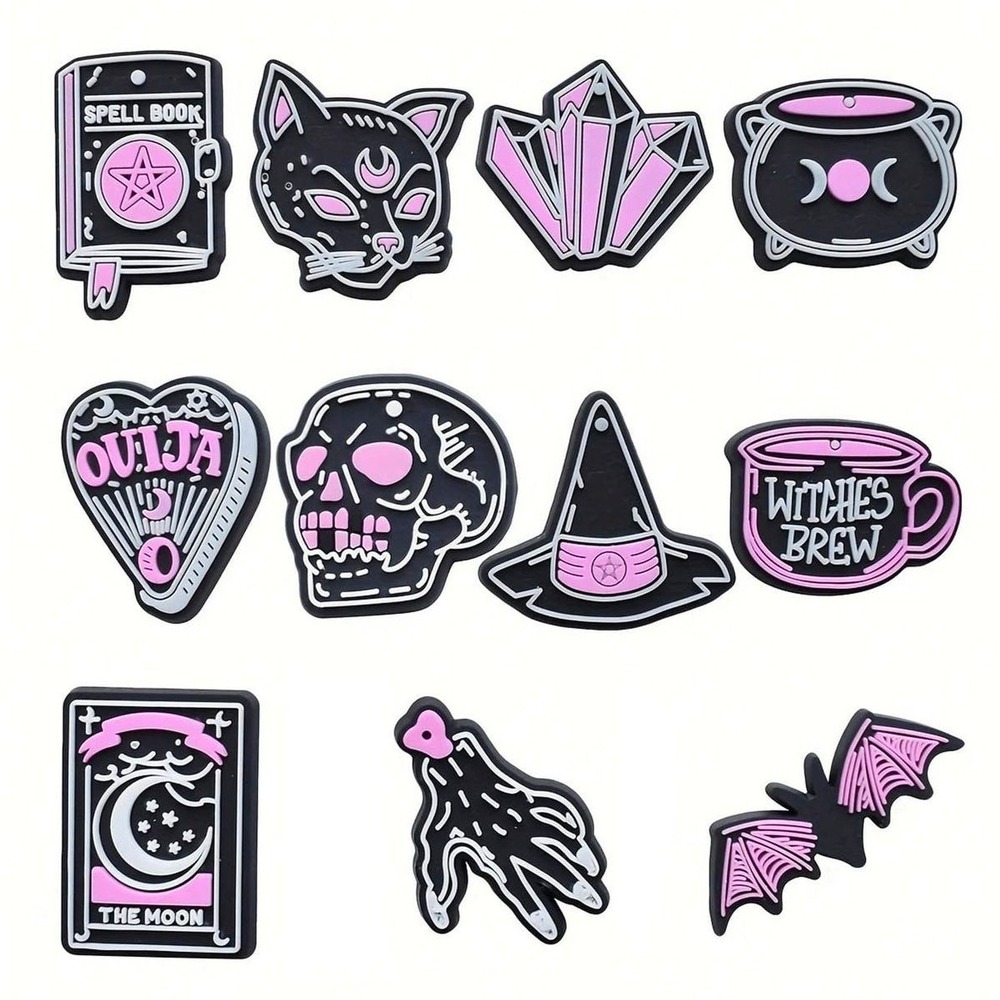 11x Halloween Witch Ouija Wiccan Tarot Occult Charms Shoe Goth Cat Mules Clogs